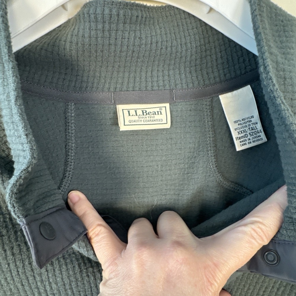 LL Bean AirLight Knit Pullover Mens XXXL Tall Green Gray Snap Mock Neck 521244 - Picture 3 of 9